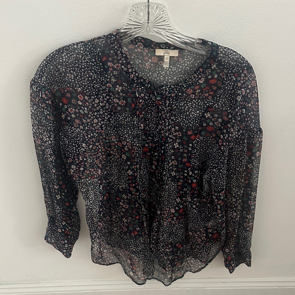 Joie Black Sheer Floral Button-Up Blouse